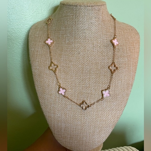 Elegant Gold and Pink Floral Necklace - Picture 1 of 7